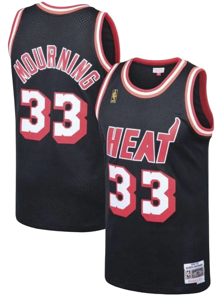 Men's Miami Heat Alonzo Mourning Mitchell & Ness Black 1996-97 Hardwood Classics Swingman Jersey