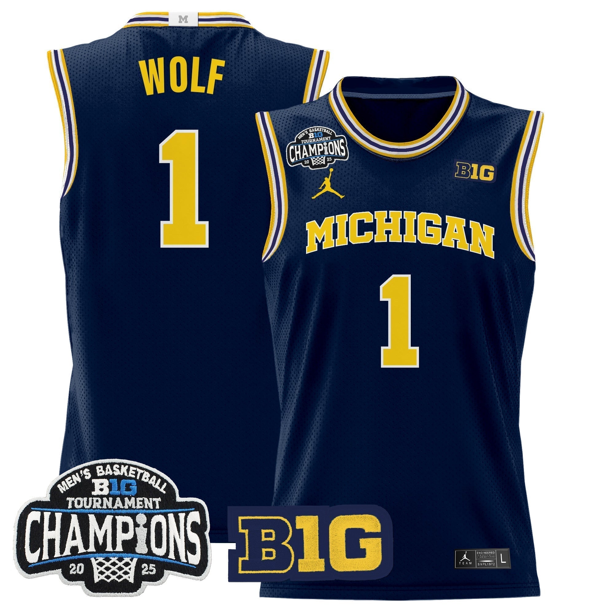 MICH 2025 Big Ten Conference Tournament Champions Basketball Jersey - Stitched