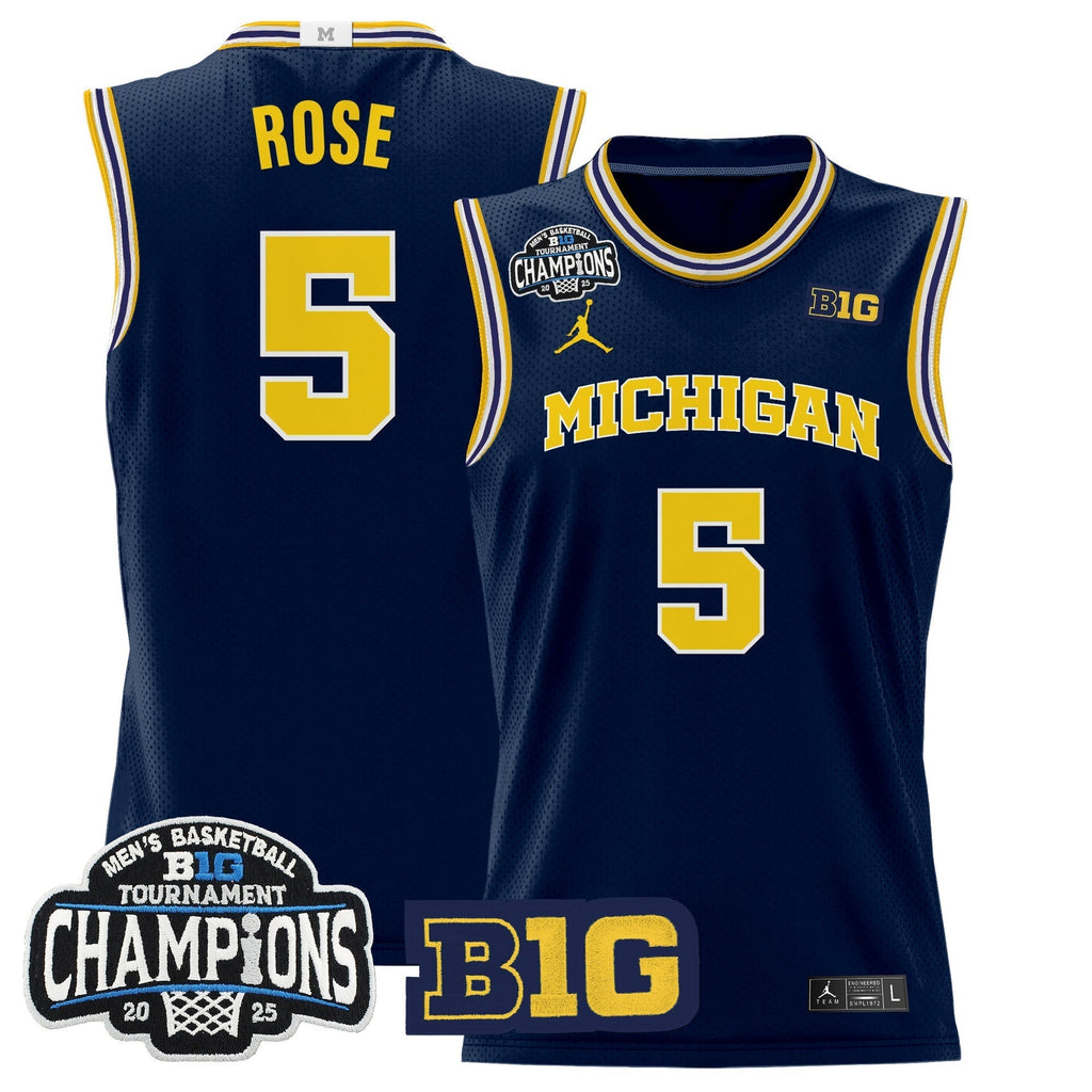 MICH 2025 Big Ten Conference Tournament Champions Basketball Jersey - Stitched