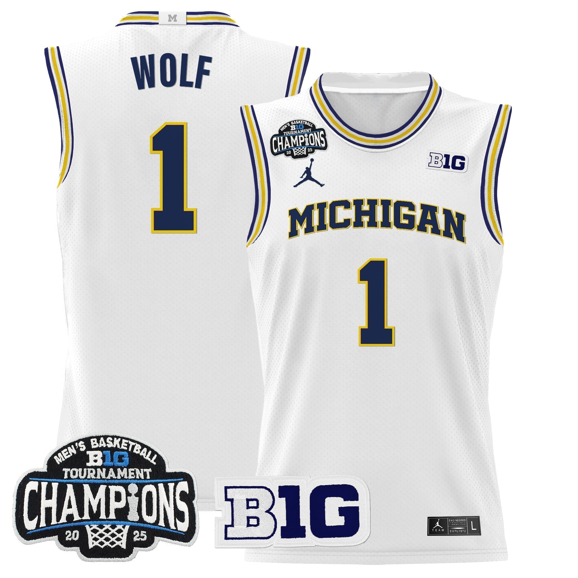 MICH 2025 Big Ten Conference Tournament Champions Basketball Jersey - Stitched