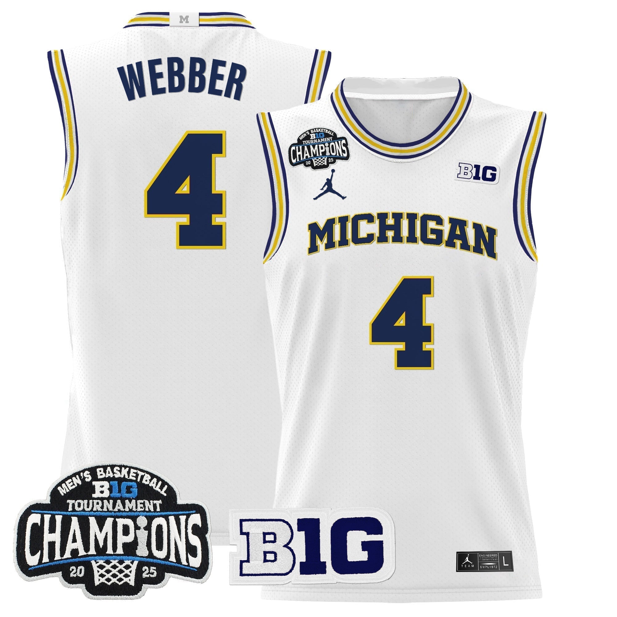 MICH 2025 Big Ten Conference Tournament Champions Basketball Jersey - Stitched