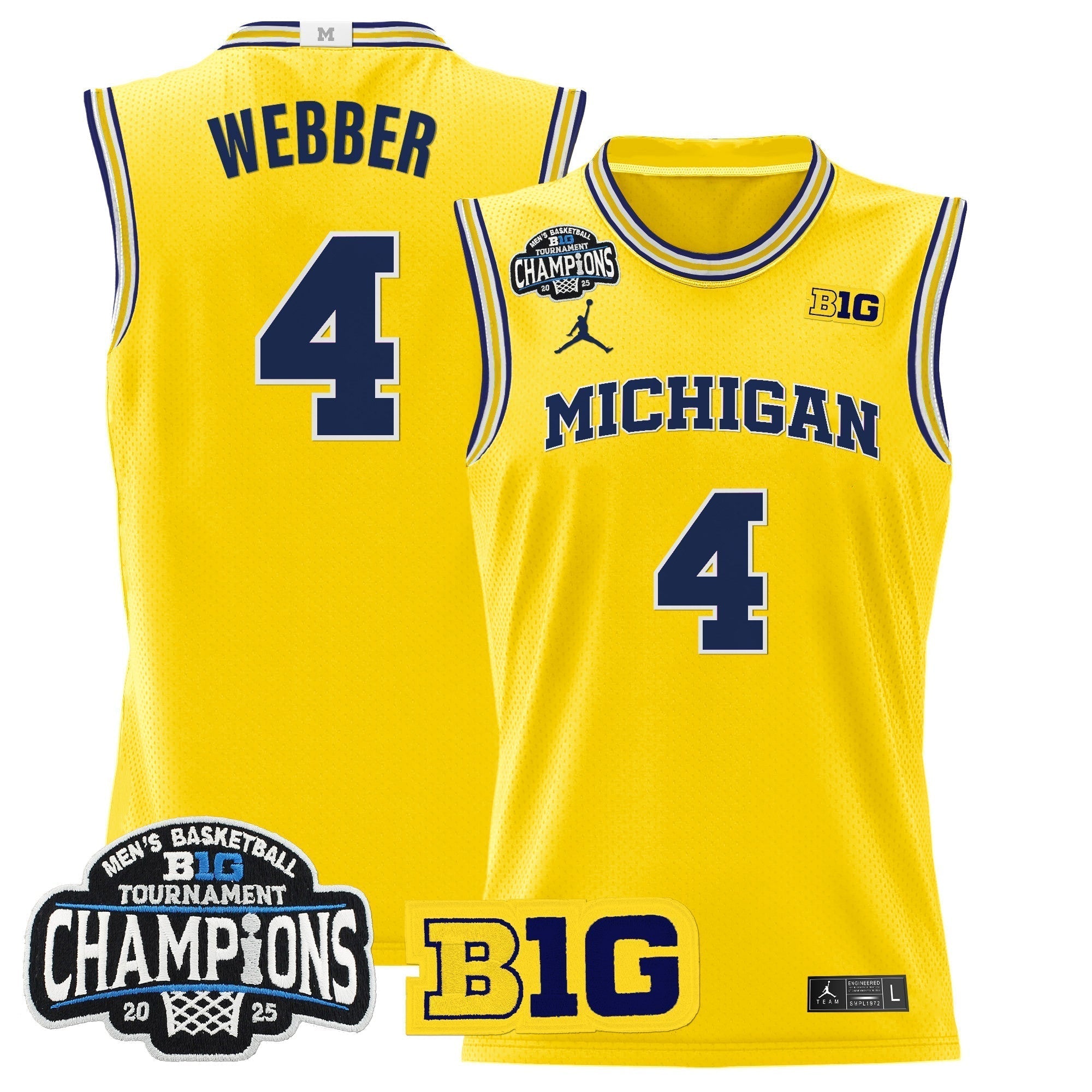 MICH 2025 Big Ten Conference Tournament Champions Basketball Jersey - Stitched
