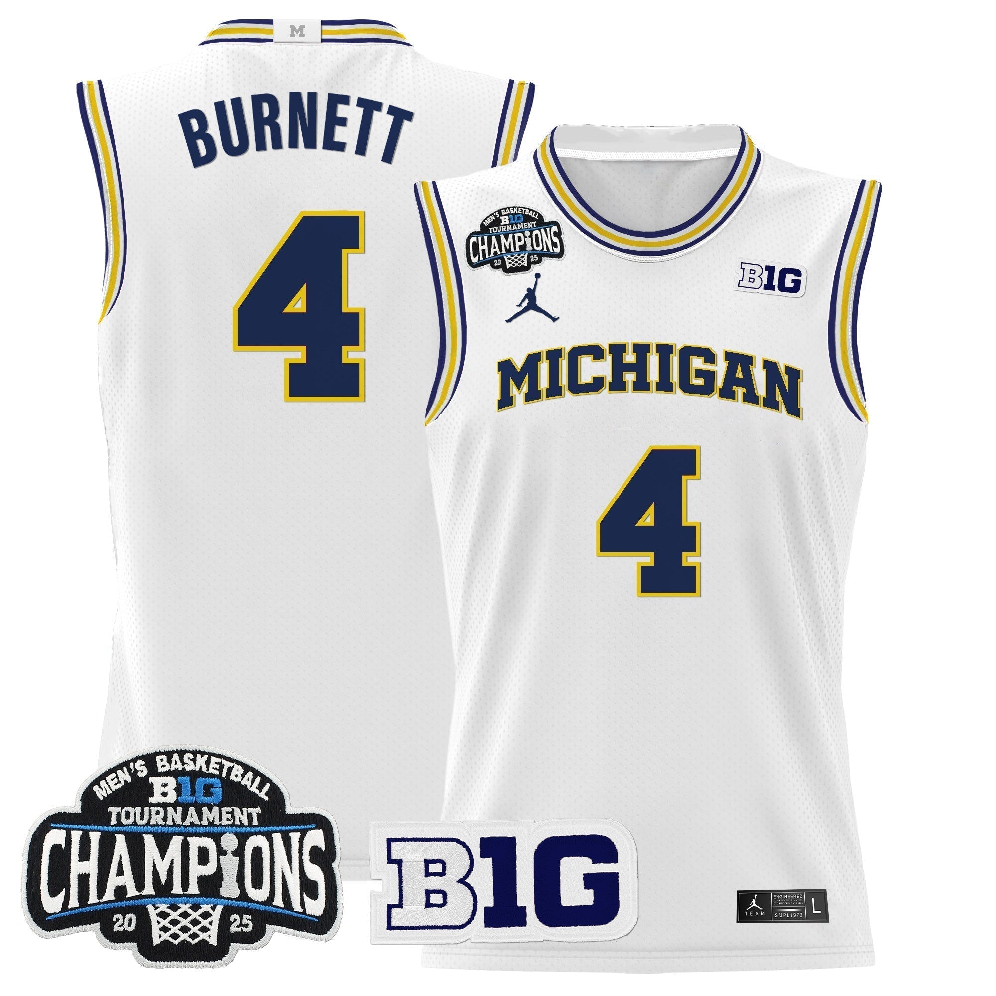 MICH 2025 Big Ten Conference Tournament Champions Basketball Jersey - Stitched