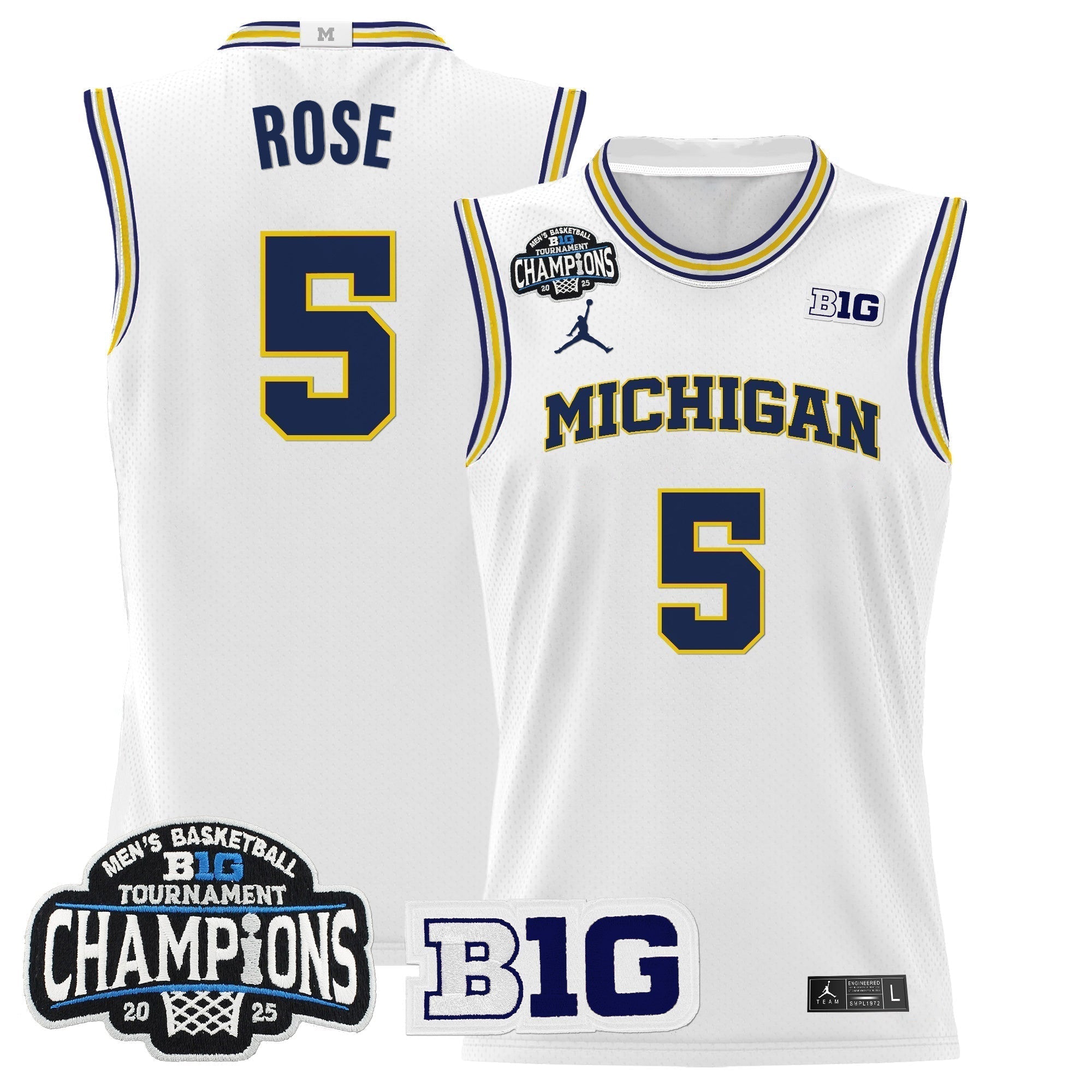 MICH 2025 Big Ten Conference Tournament Champions Basketball Jersey - Stitched