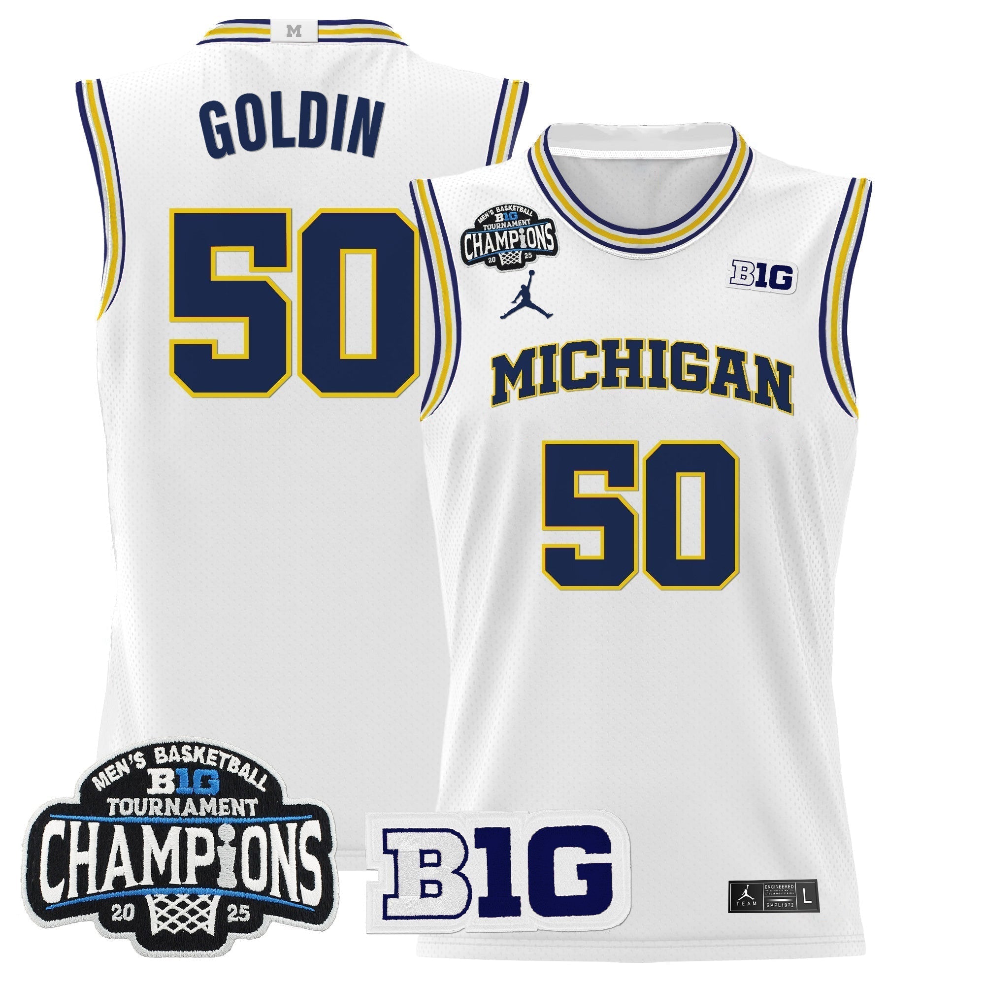 MICH 2025 Big Ten Conference Tournament Champions Basketball Jersey - Stitched