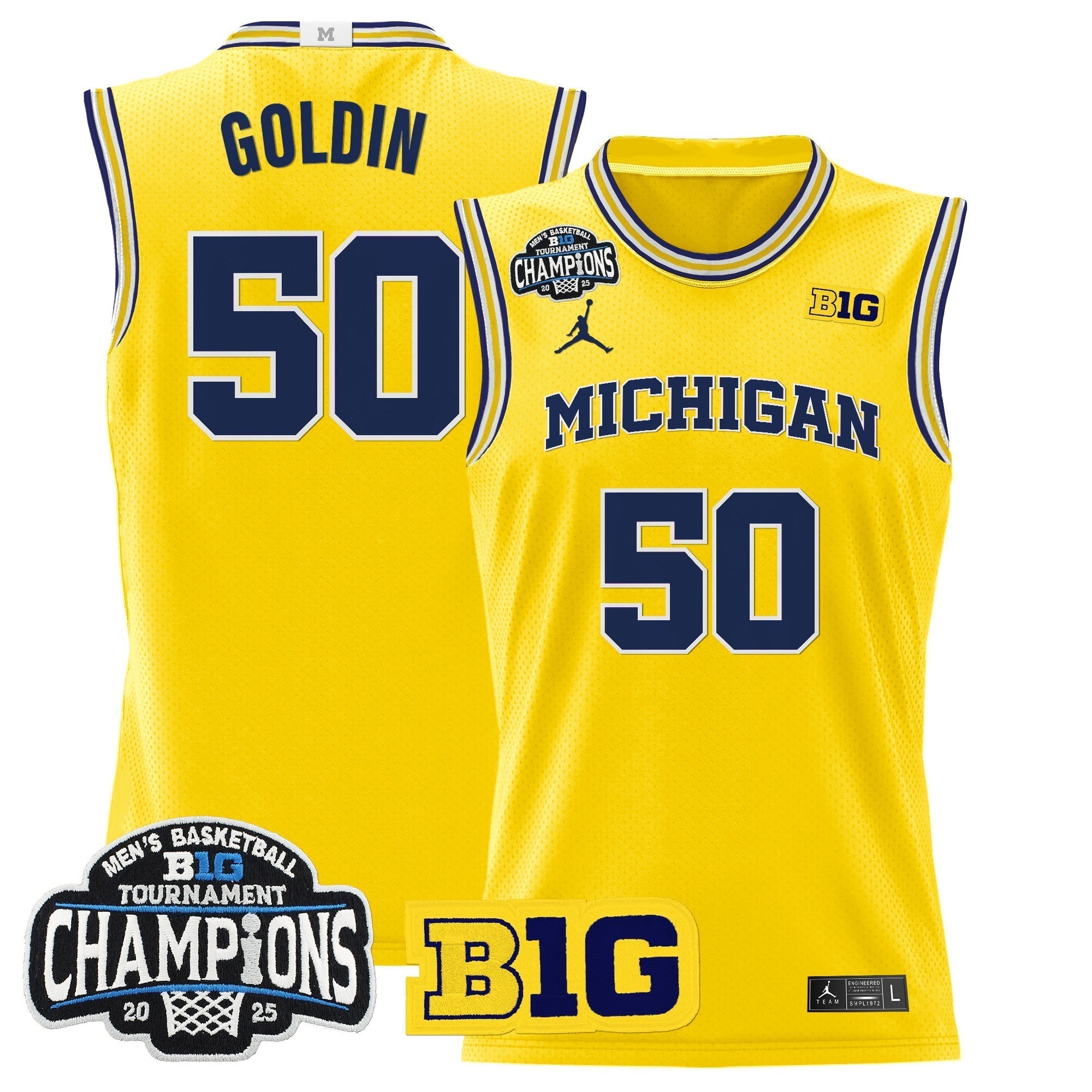 MICH 2025 Big Ten Conference Tournament Champions Basketball Jersey - Stitched