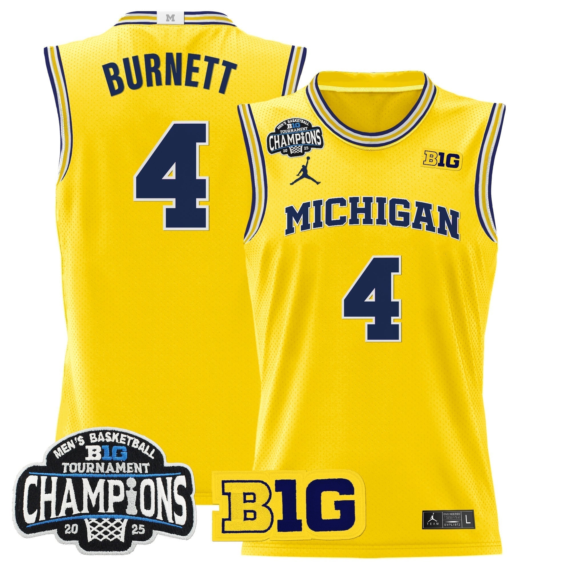 MICH 2025 Big Ten Conference Tournament Champions Basketball Jersey - Stitched