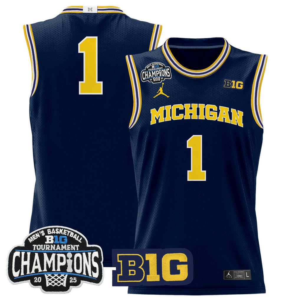 MICH 2025 Big Ten Conference Tournament Champions Basketball Jersey - Stitched