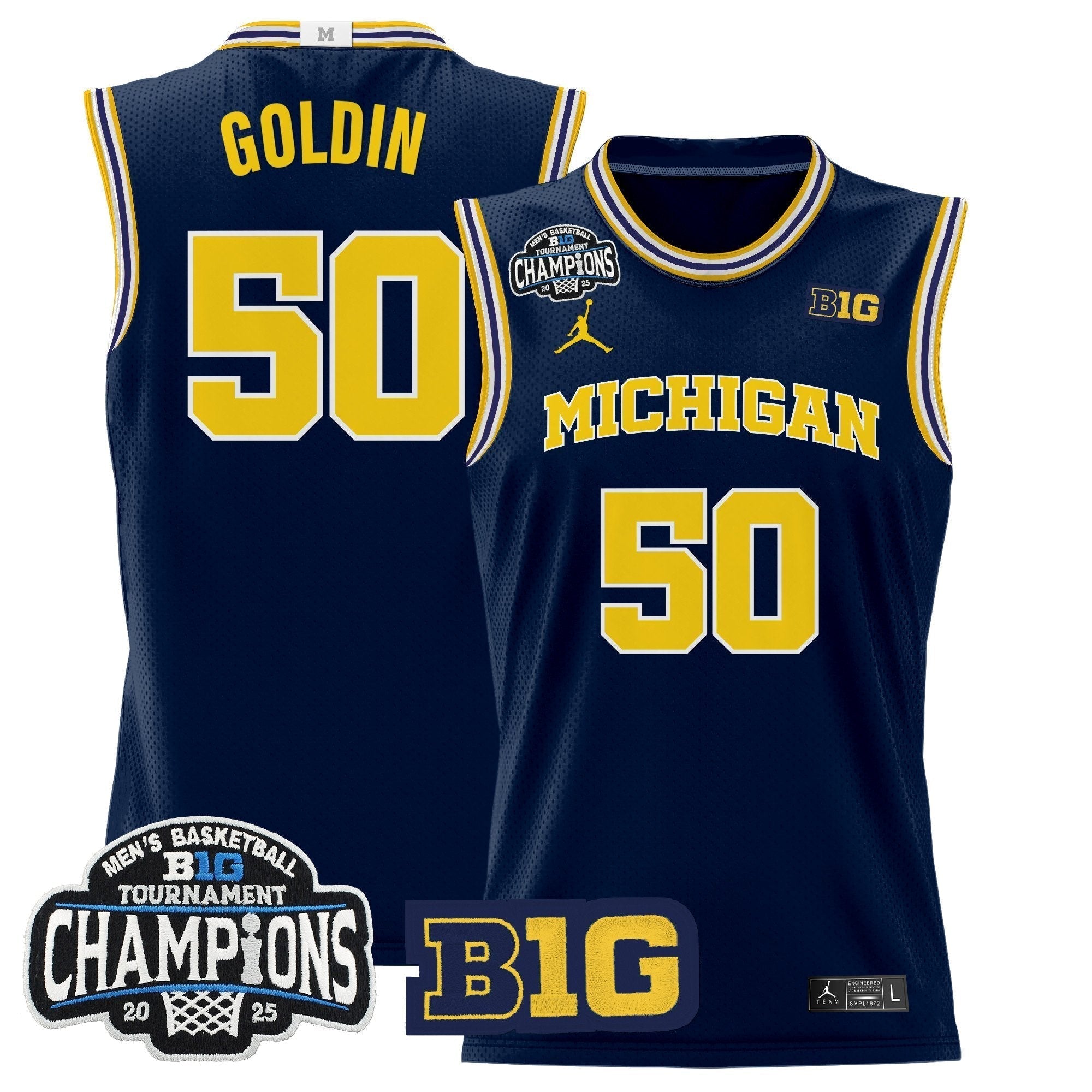 MICH 2025 Big Ten Conference Tournament Champions Basketball Jersey - Stitched