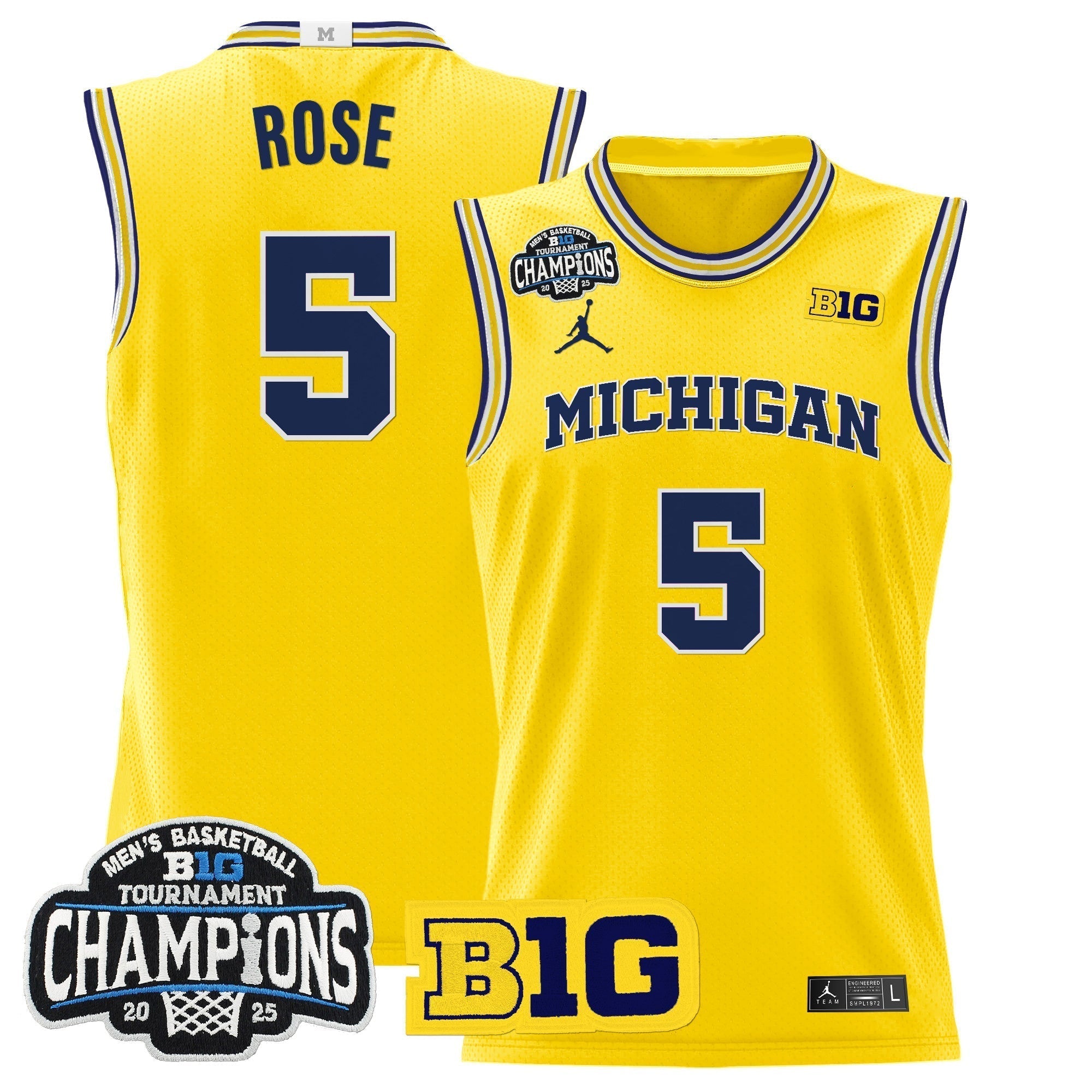 MICH 2025 Big Ten Conference Tournament Champions Basketball Jersey - Stitched