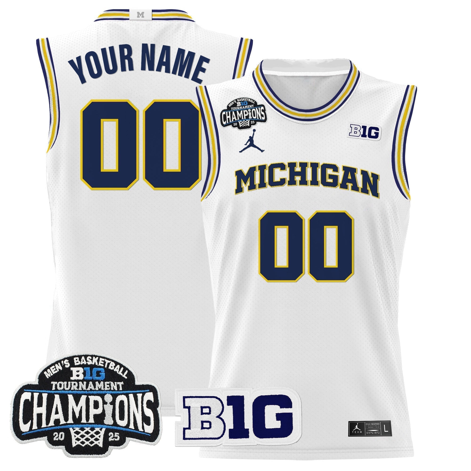 MICH 2025 Big Ten Conference Tournament Champions Basketball Custom Jersey - Stitched