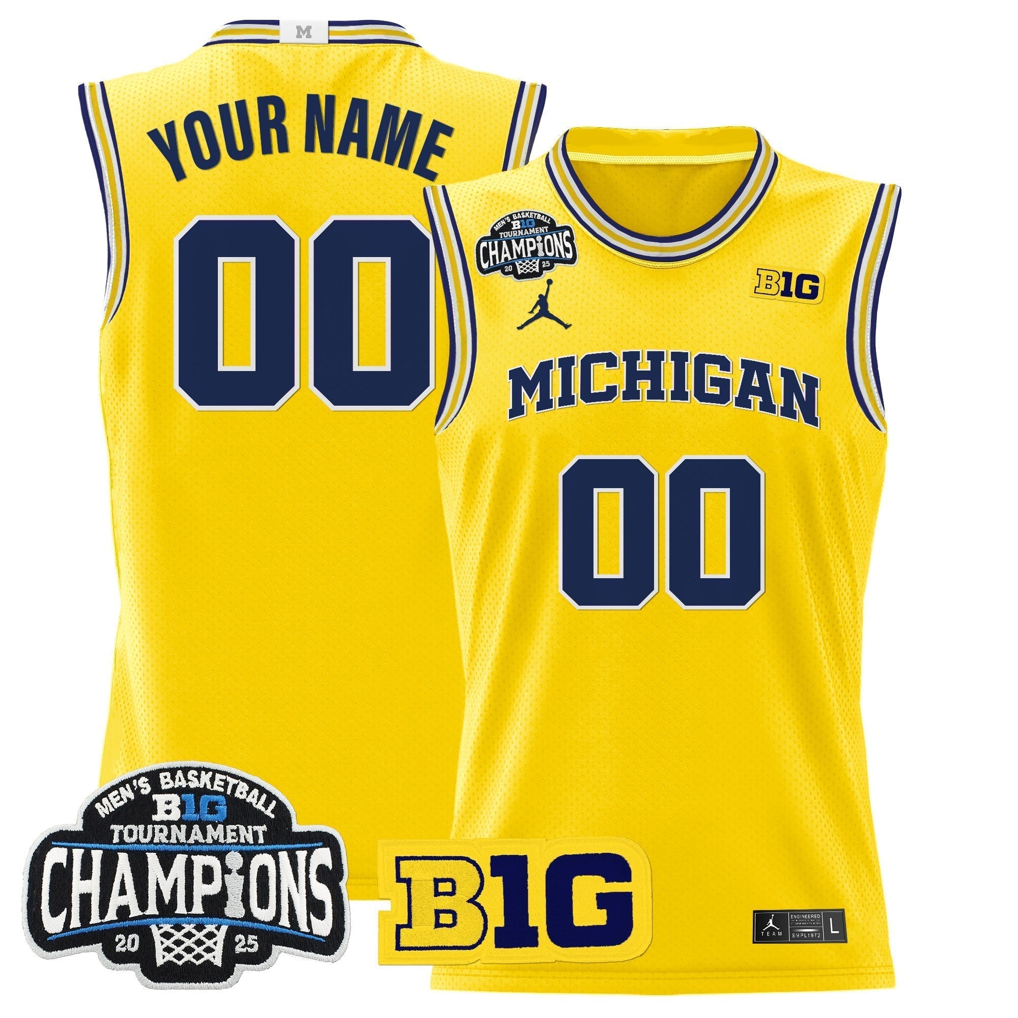 MICH 2025 Big Ten Conference Tournament Champions Basketball Custom Jersey - Stitched