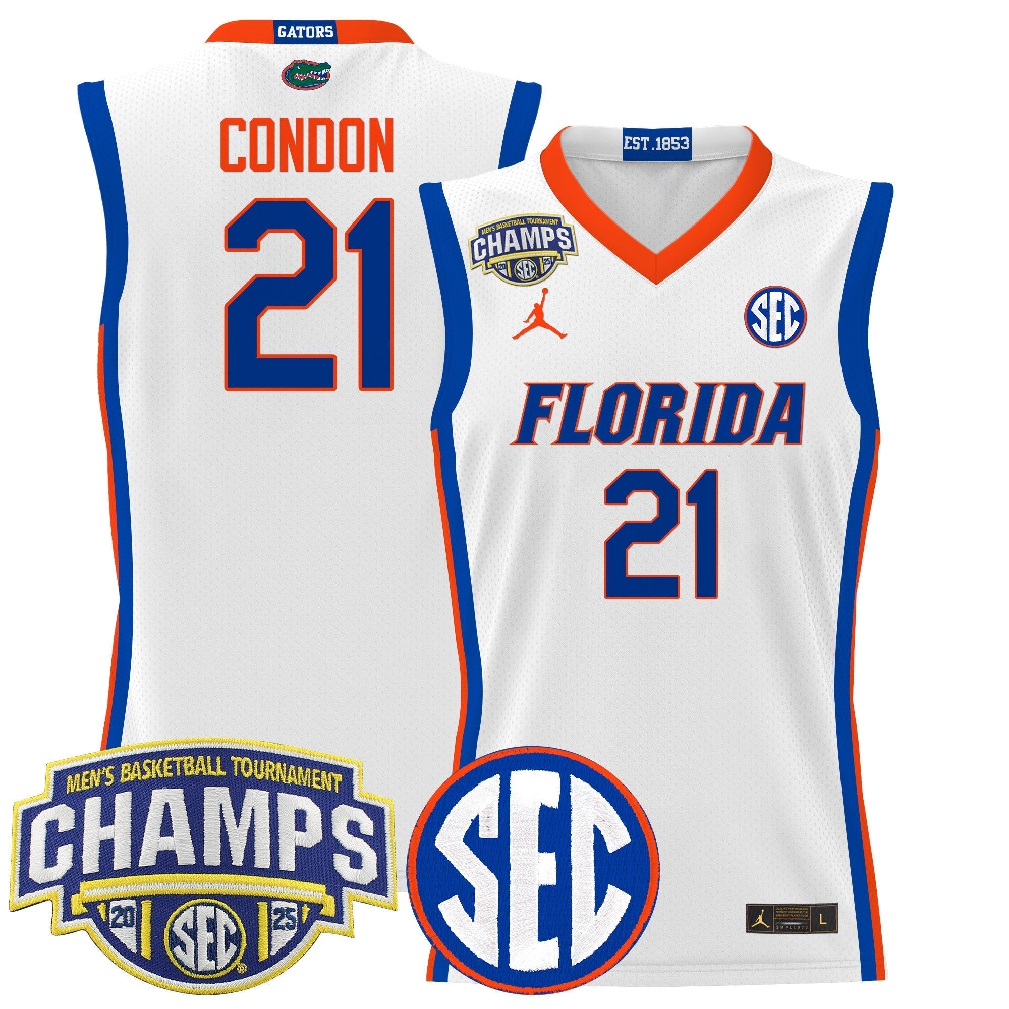 UF 2025 SEC Conference Tournament Champions Basketball Jersey - Stitched
