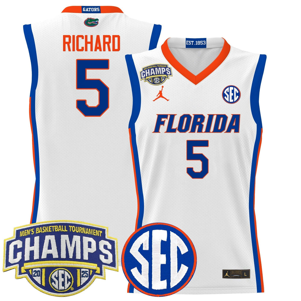 UF 2025 SEC Conference Tournament Champions Basketball Jersey - Stitched