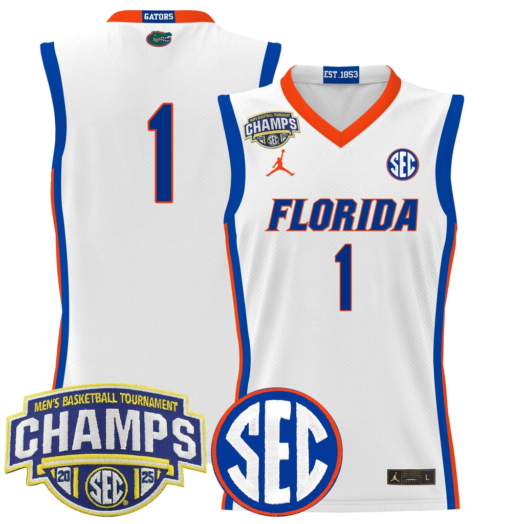 UF 2025 SEC Conference Tournament Champions Basketball Jersey - Stitched