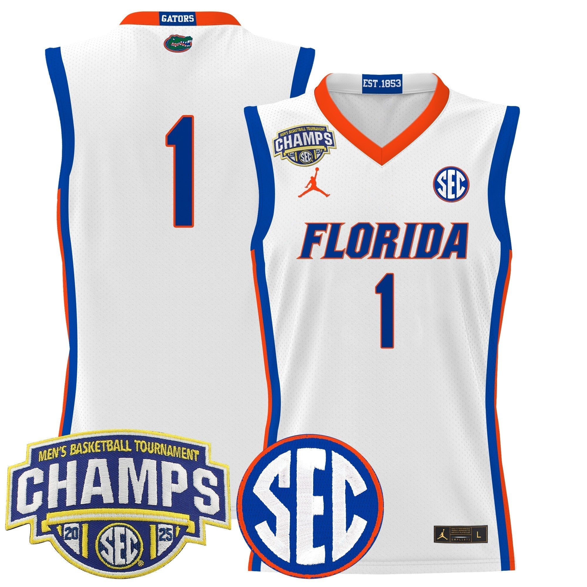 UF 2025 SEC Conference Tournament Champions Basketball Jersey - Stitched