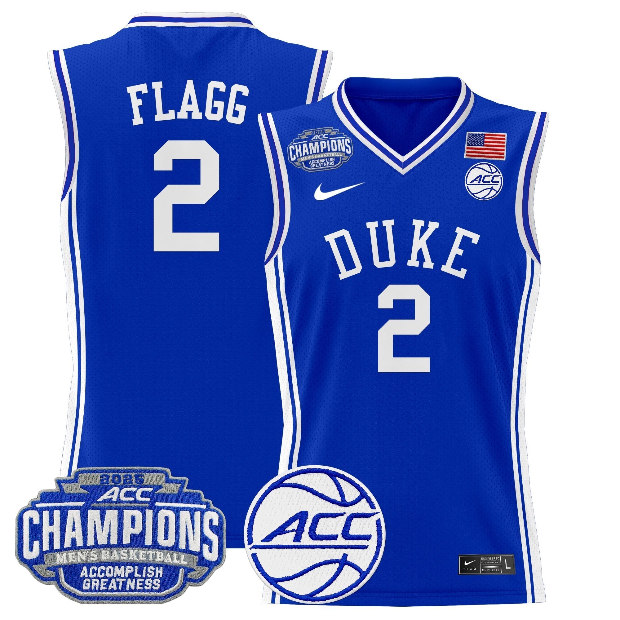 DUKE 2025 ACC Conference Tournament Champions Basketball Jersey - Stitched