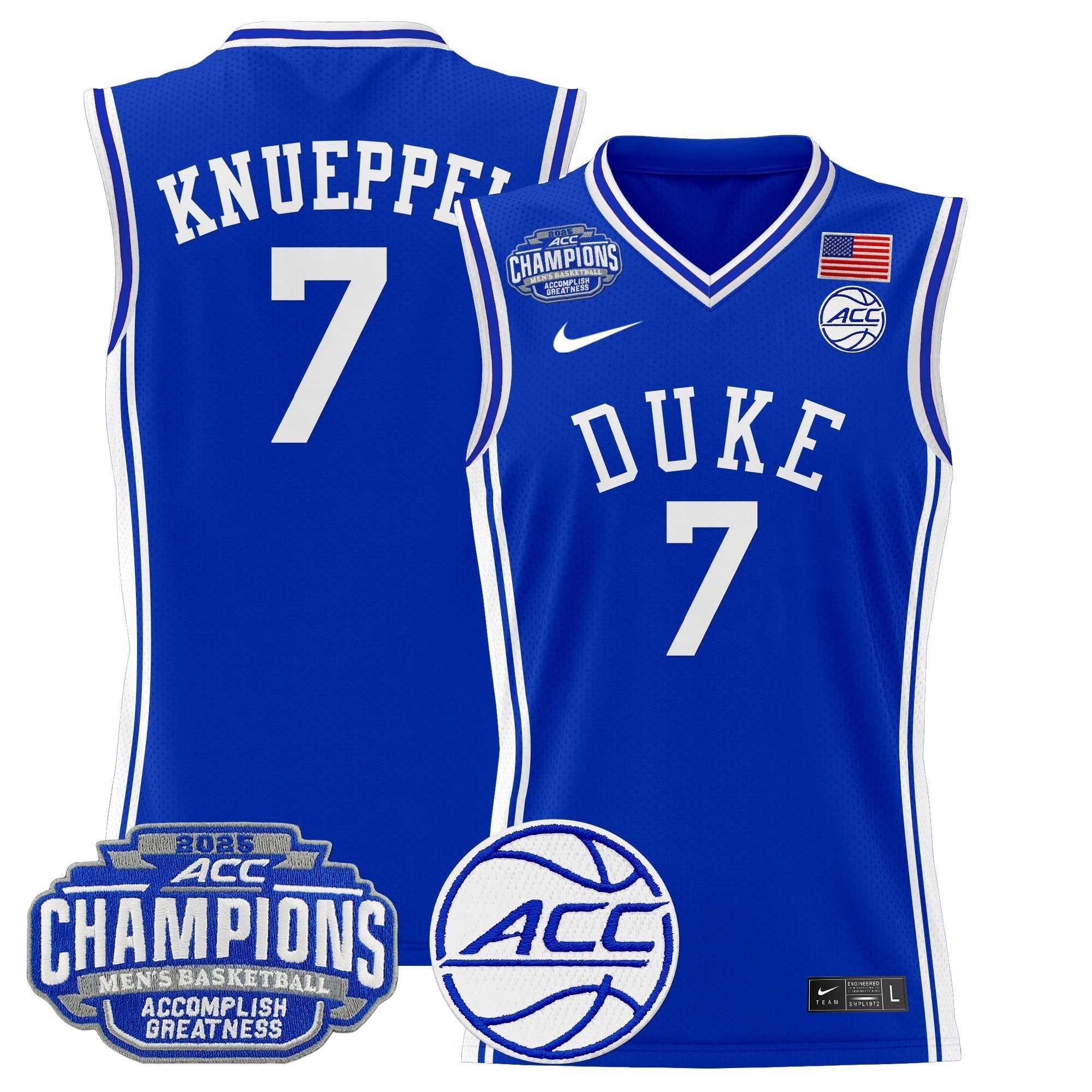 DUKE 2025 ACC Conference Tournament Champions Basketball Jersey - Stitched