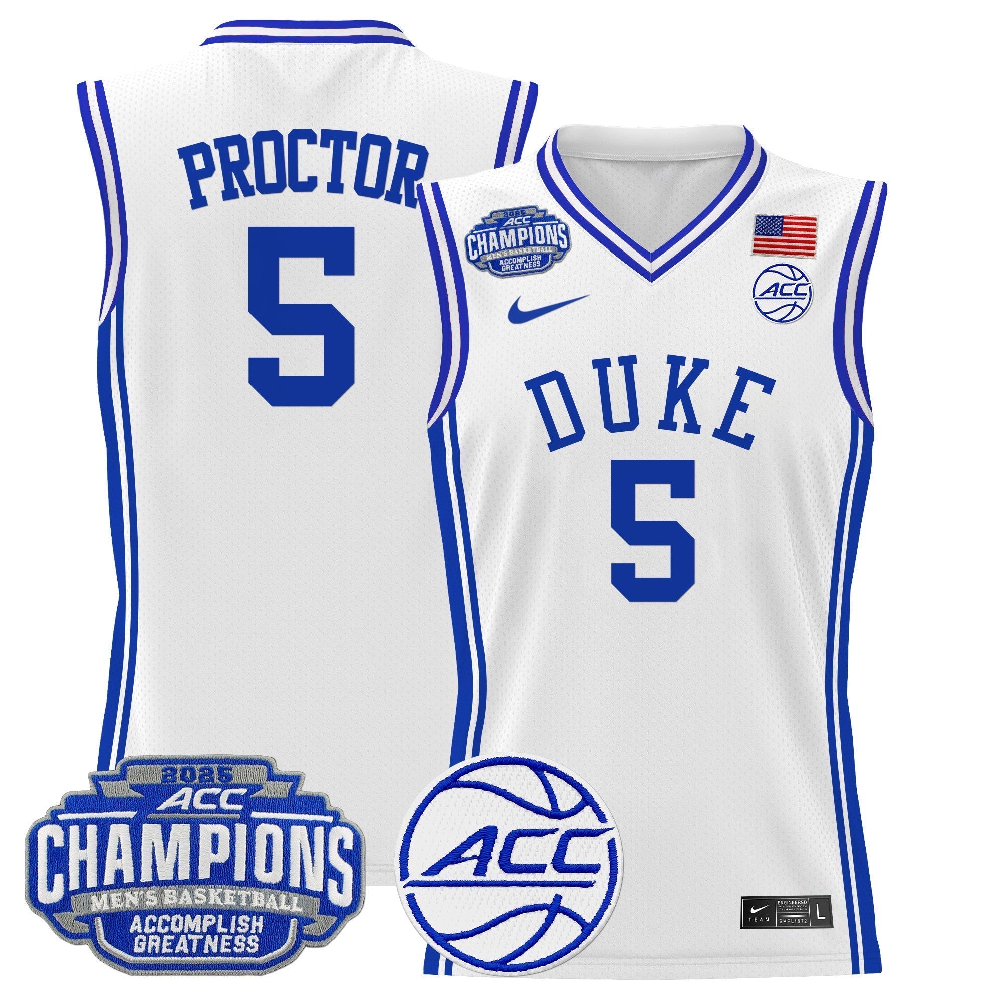 DUKE 2025 ACC Conference Tournament Champions Basketball Jersey - Stitched