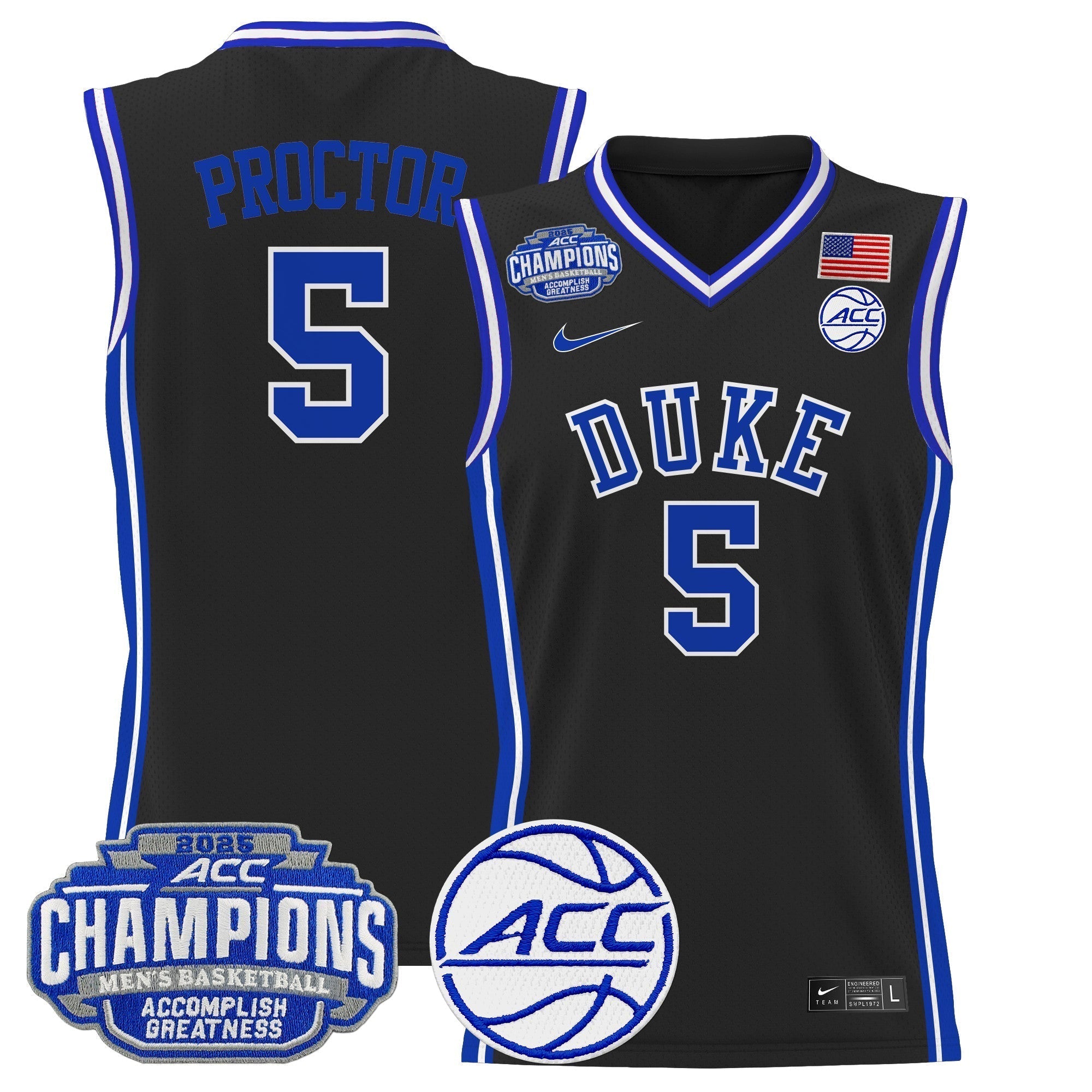 DUKE 2025 ACC Conference Tournament Champions Basketball Jersey - Stitched