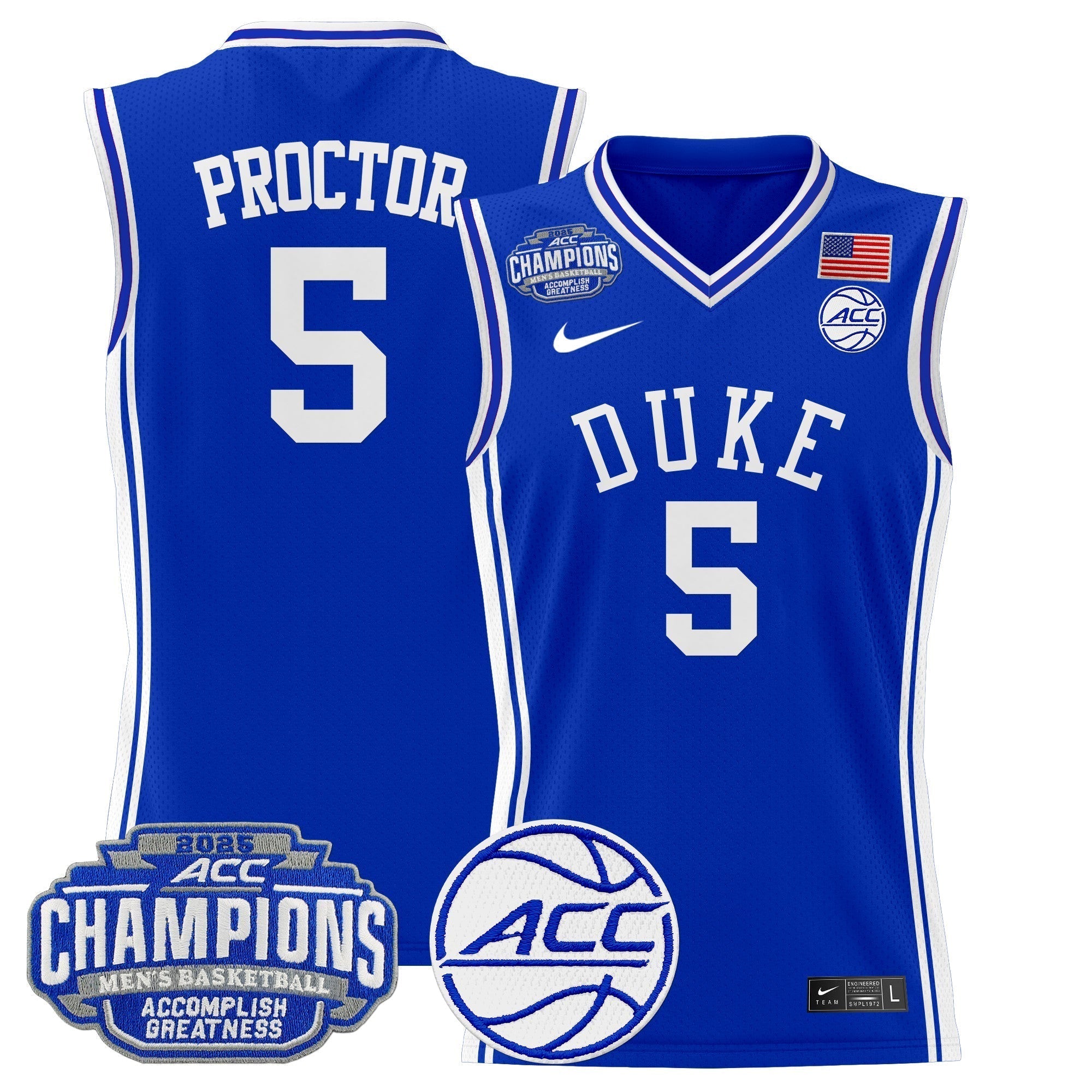 DUKE 2025 ACC Conference Tournament Champions Basketball Jersey - Stitched