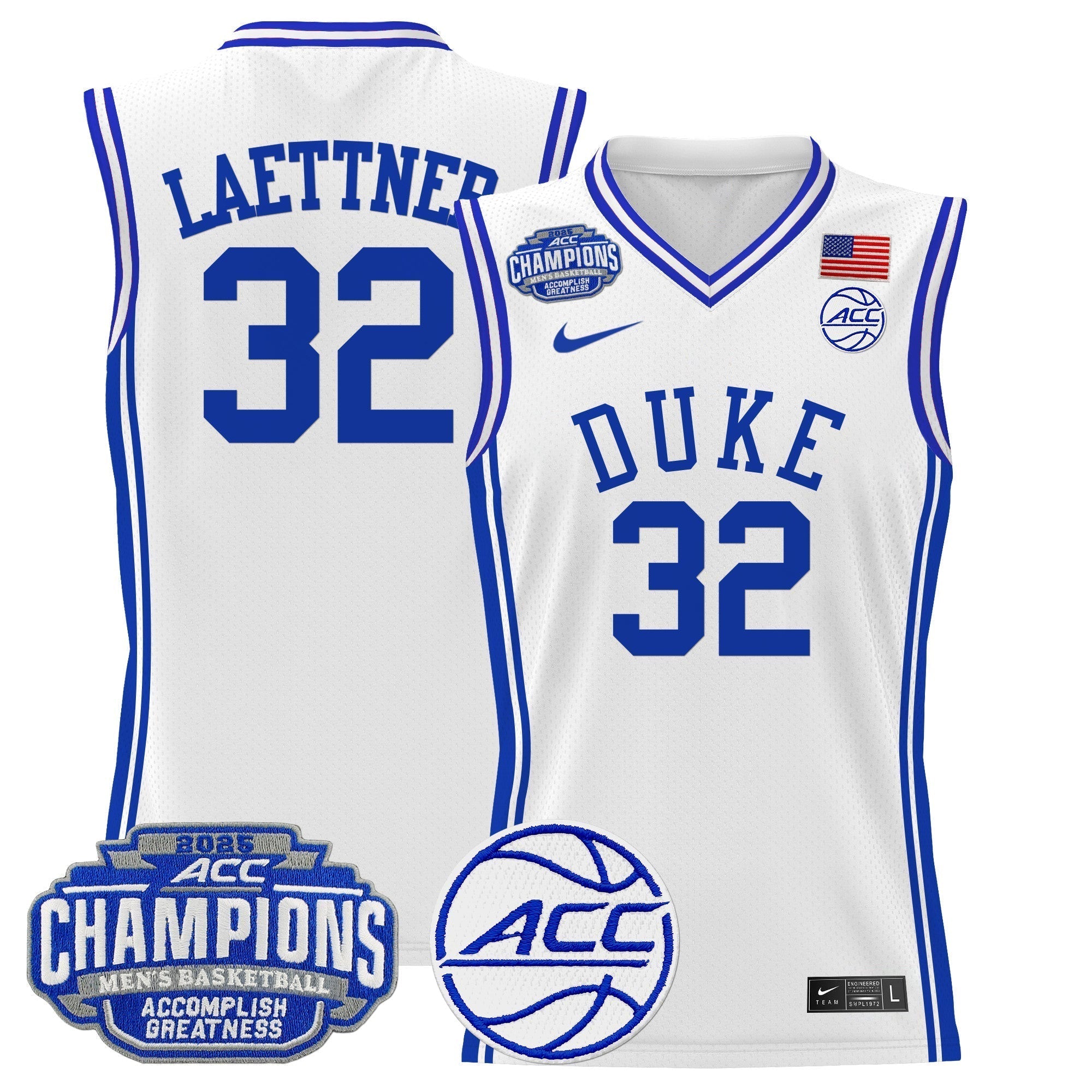 DUKE 2025 ACC Conference Tournament Champions Basketball Jersey - Stitched