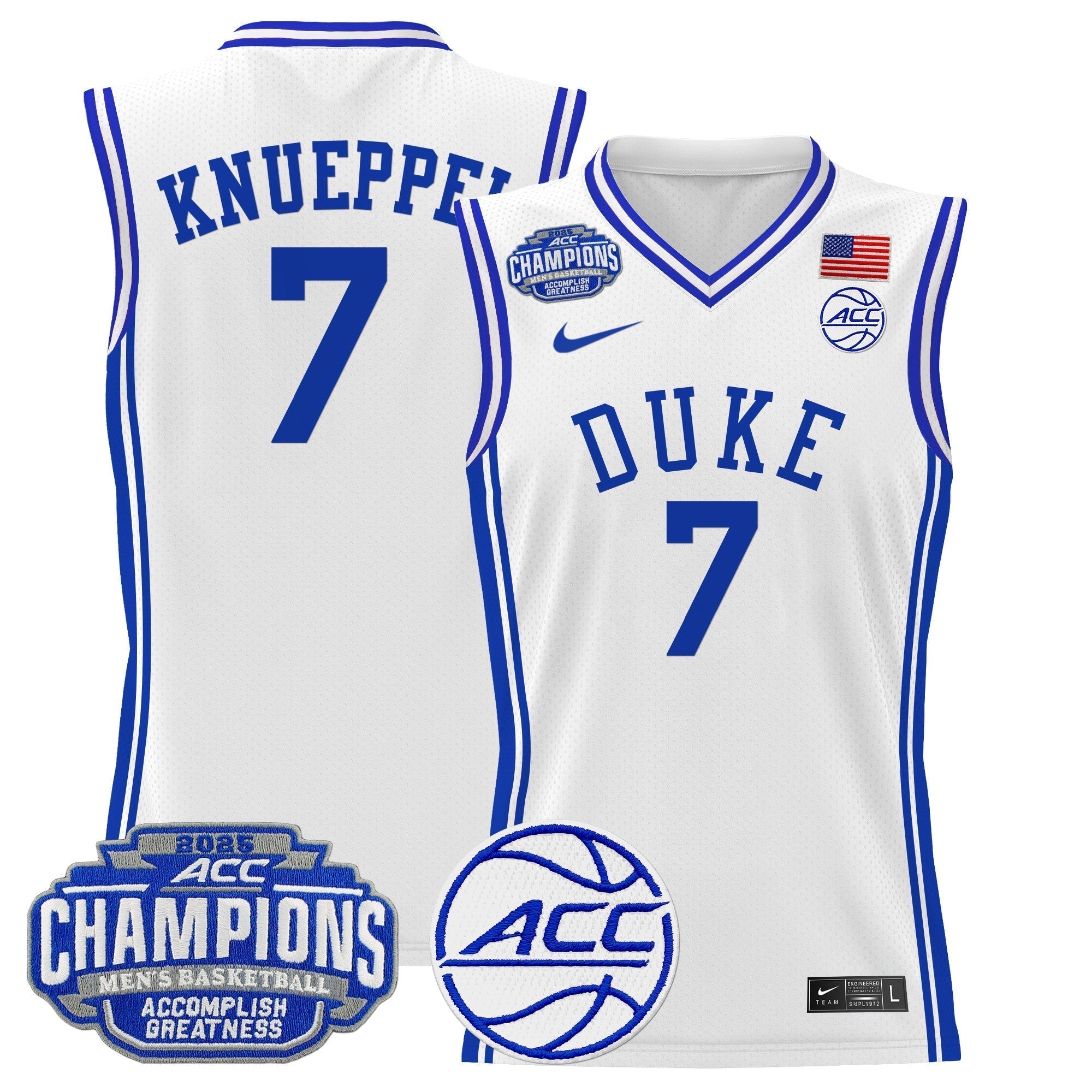 DUKE 2025 ACC Conference Tournament Champions Basketball Jersey - Stitched