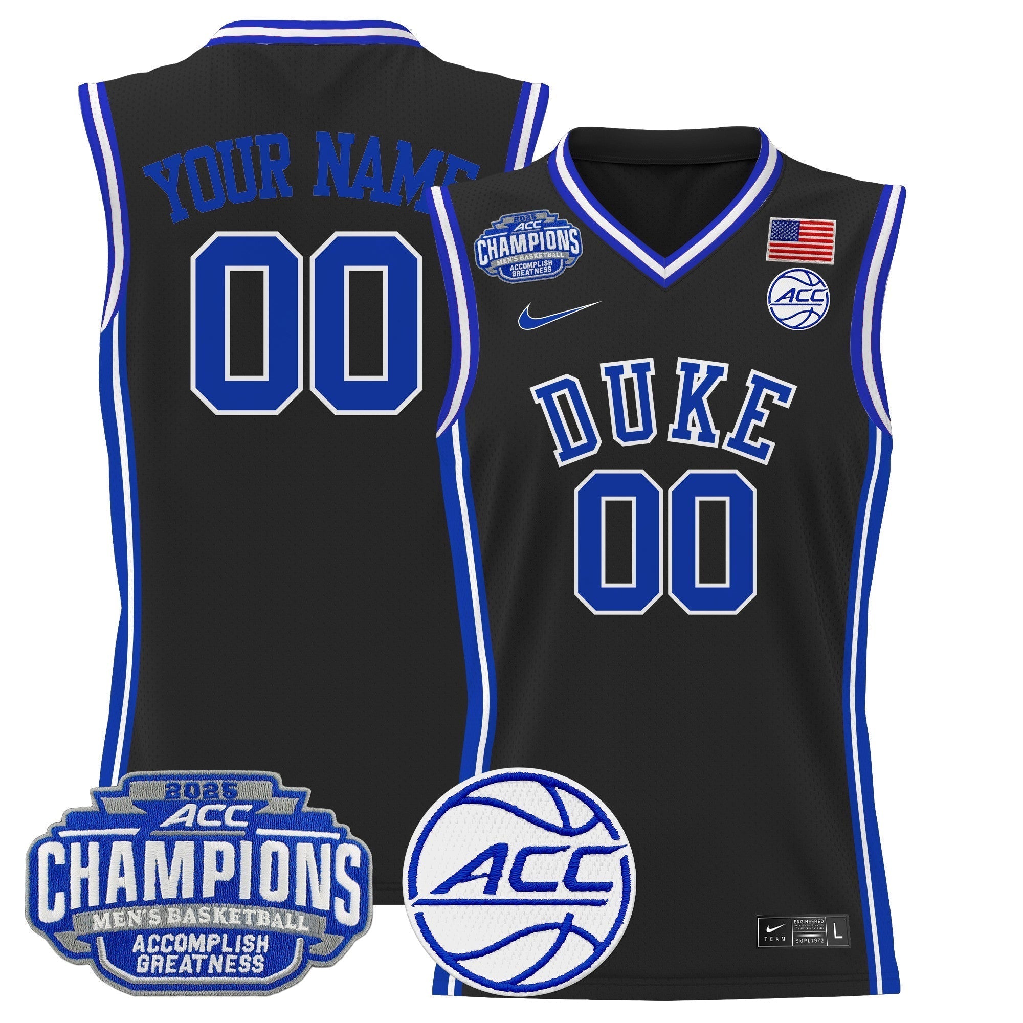 DUKE 2025 ACC Conference Tournament Champions Basketball Custom Jersey - Stitched
