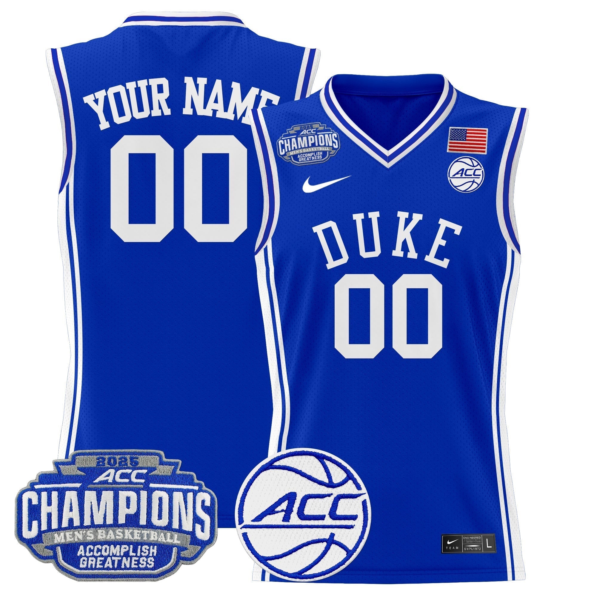 DUKE 2025 ACC Conference Tournament Champions Basketball Custom Jersey - Stitched