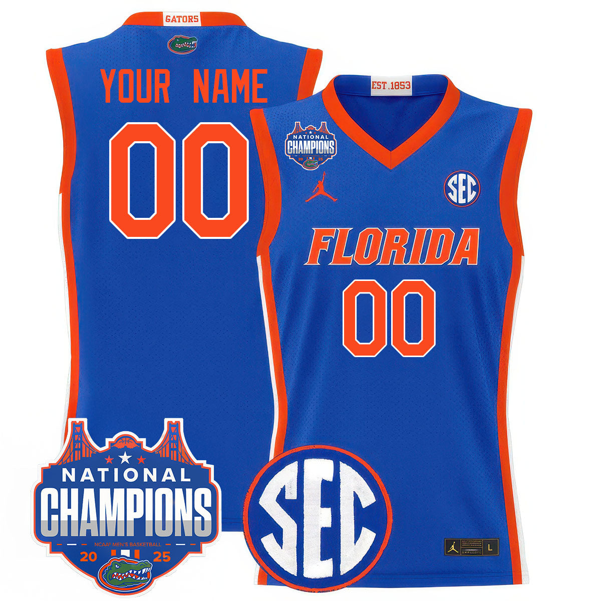 Custom Name/Gender UF 2025 National Champions Basketball Jersey - Stitched