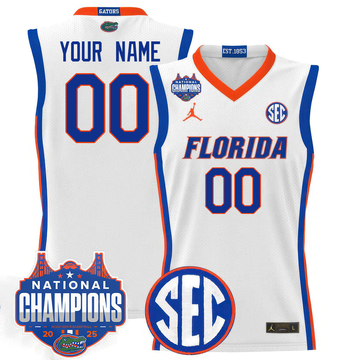 Custom Name/Gender UF 2025 National Champions Basketball Jersey - Stitched