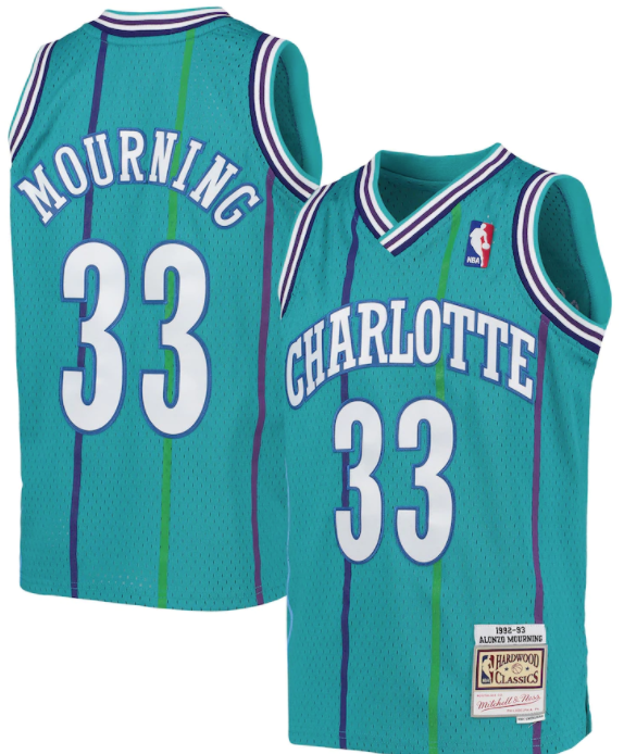 Charlotte Hornets Alonzo Mourning 1992-93 Mitchell & Ness Teal Basketball Jersey