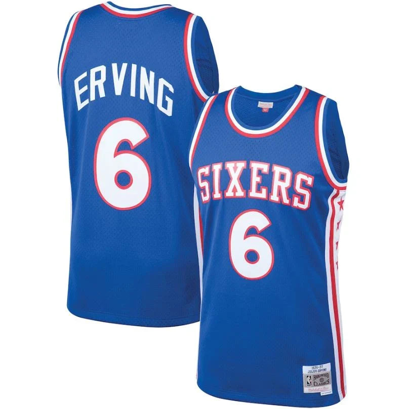 Julius Erving Philadelphia 76ers 1976/77 Hardwood Classics Jersey - Royal Blue