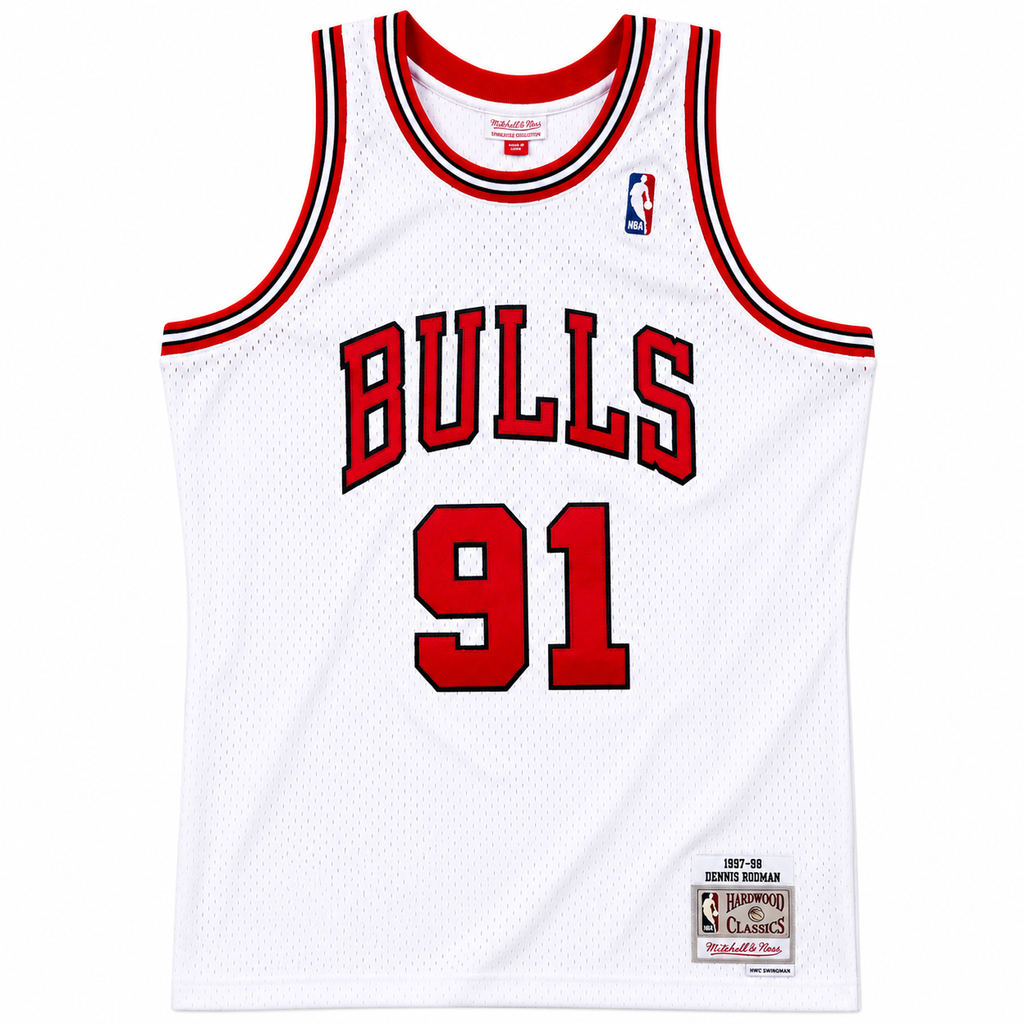 Men's Chicago Bulls Dennis Rodman Mitchell & Ness White 1997-98 Hardwood Classics Swingman Jersey
