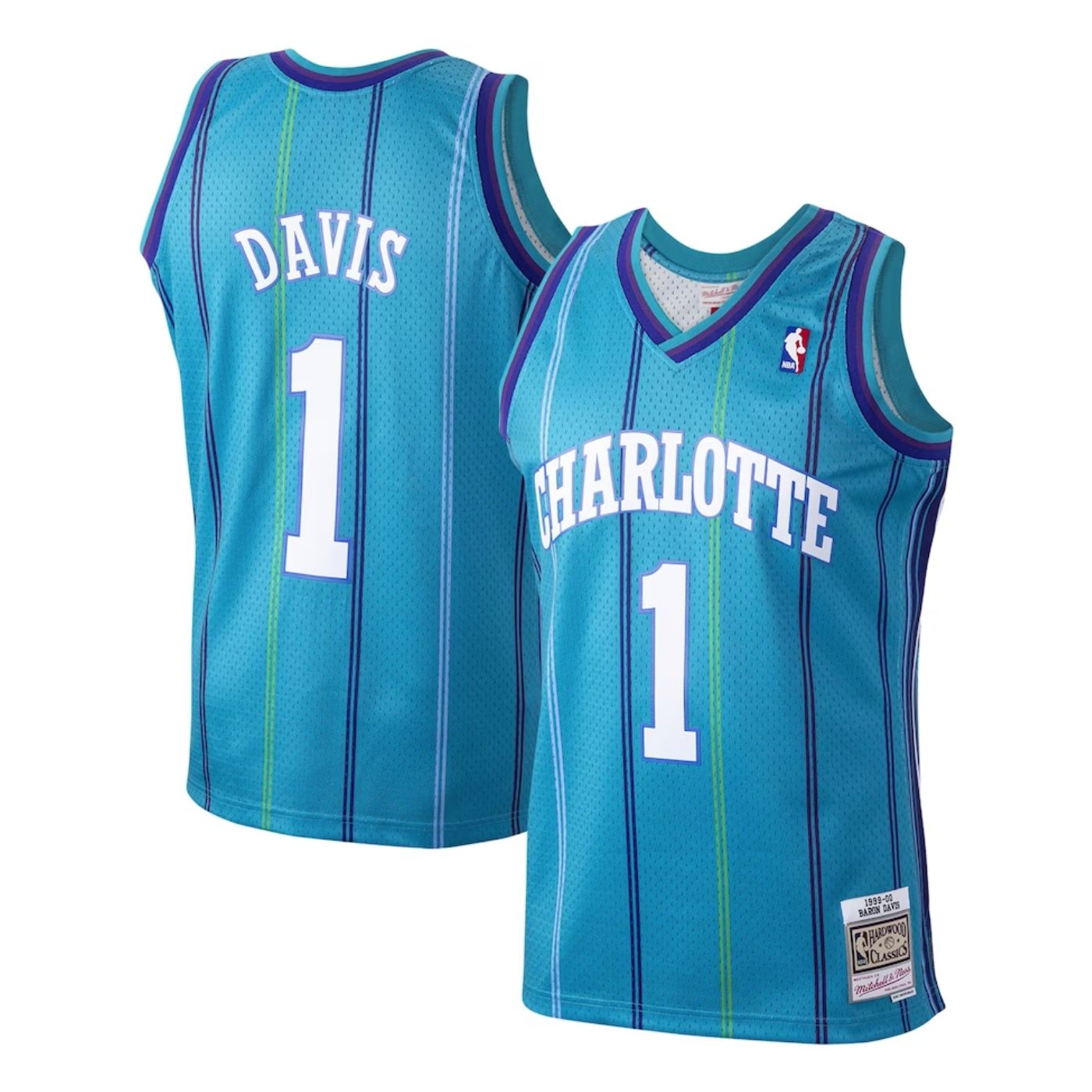 Charlotte Hornets Baron Davis 1999-00 Mitchell & Ness Teal Basketball Jersey