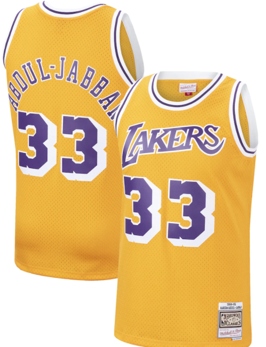 Los Angeles Lakers Kareem Abdul-Jabbar Gold 1984-85 Hardwood Classics Swingman Jersey