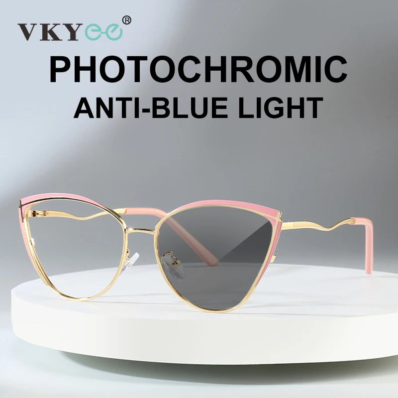 VKYEE Simple Fashion Cat's Eye Design Women's Eyewear Anti-Blue Light Glasses Customizable Prescription Photochromic G9719