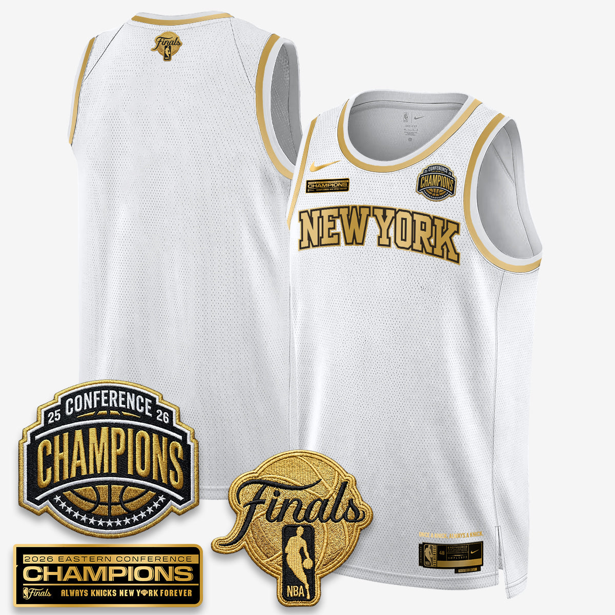 NYK 2026 NBA Eastern Conference Champions White Gold Edition Jersey - Stitched