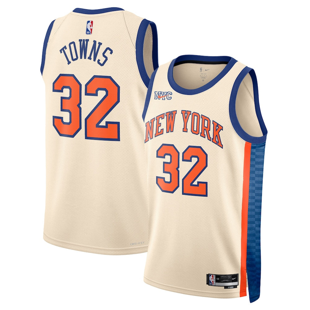 New York Knicks 202526 City Edition Swingman Jersey White Karl Anthony Towns Unisex | RTJ13361