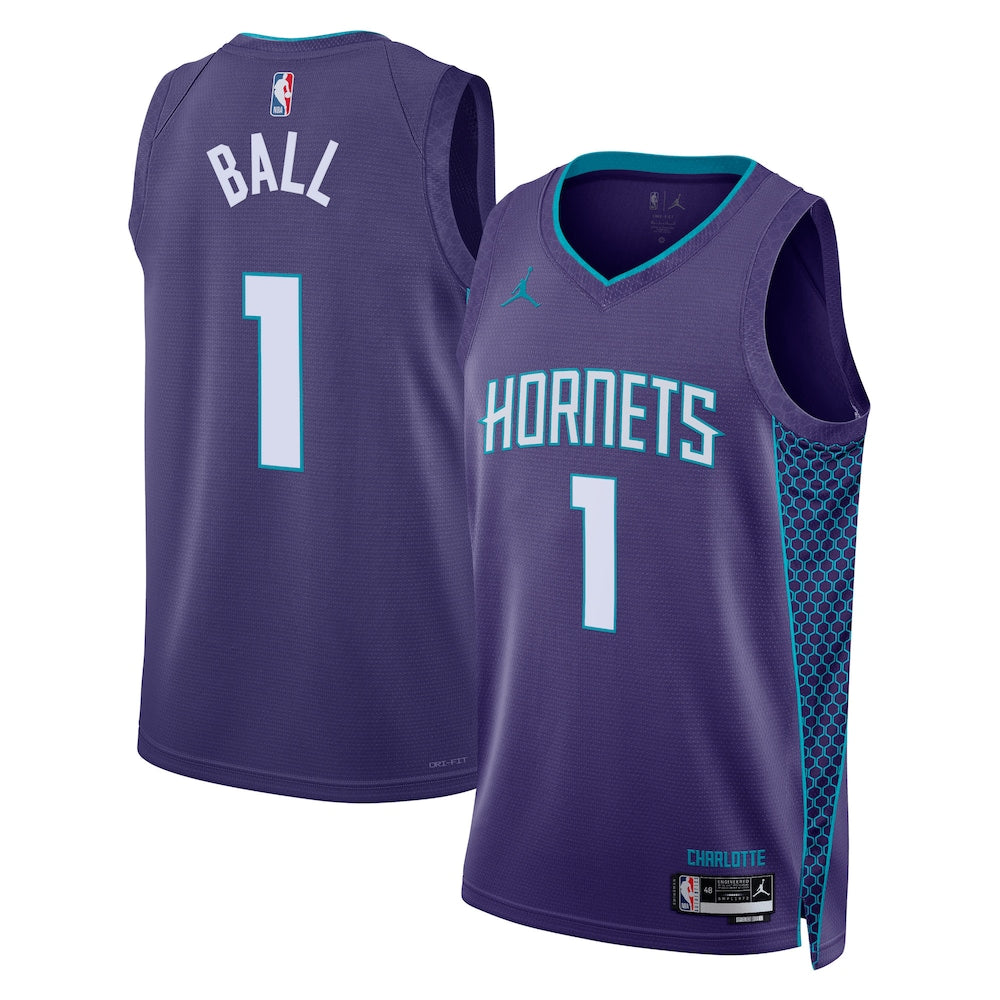 Charlotte Hornets Jordan Brand Statement Edition Swingman Jersey Purple Lamelo Ball Unisex | RTJ13349