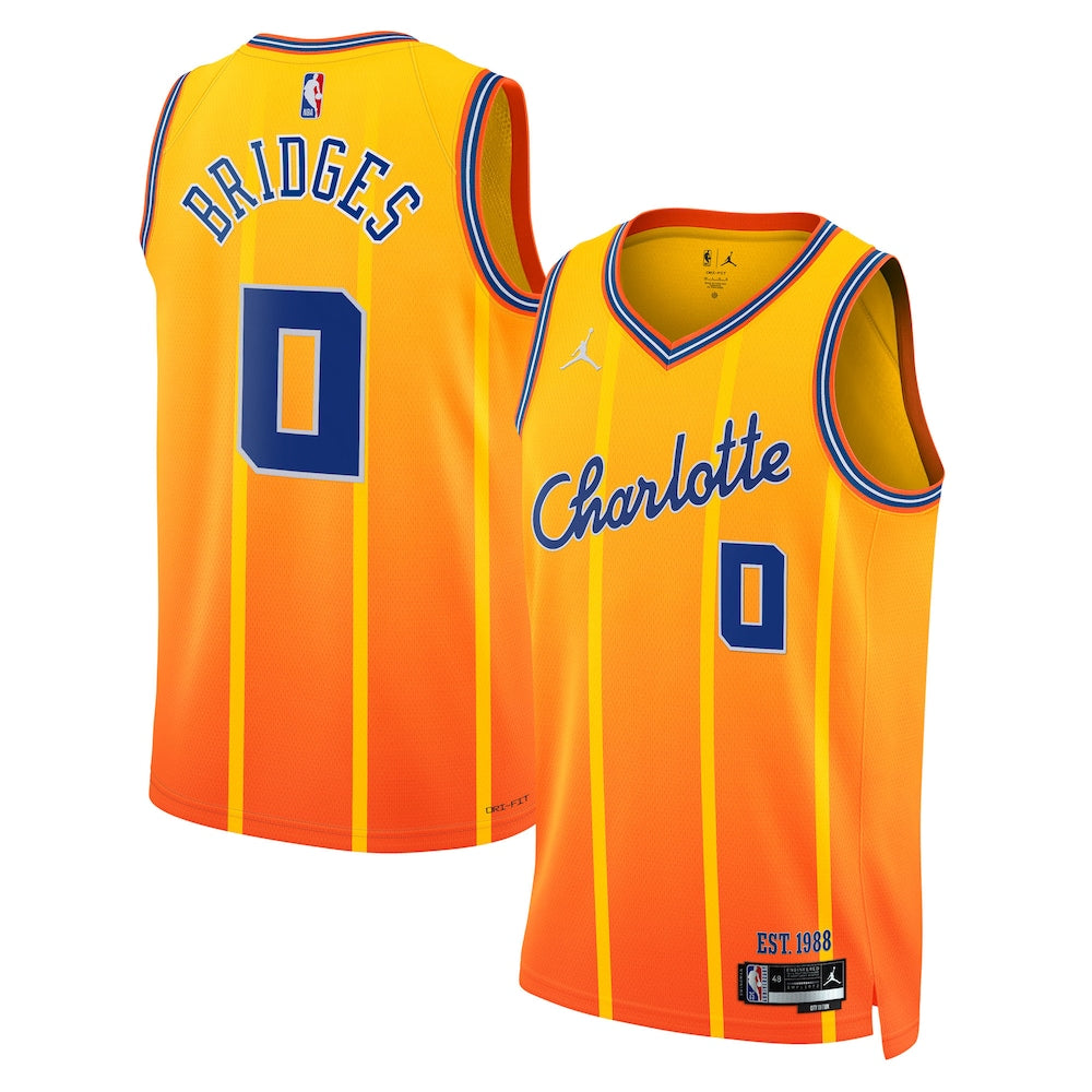 Charlotte Hornets Jordan Brand 202526 City Edition Swingman Jersey Gold Miles Bridges Unisex | RTJ13186