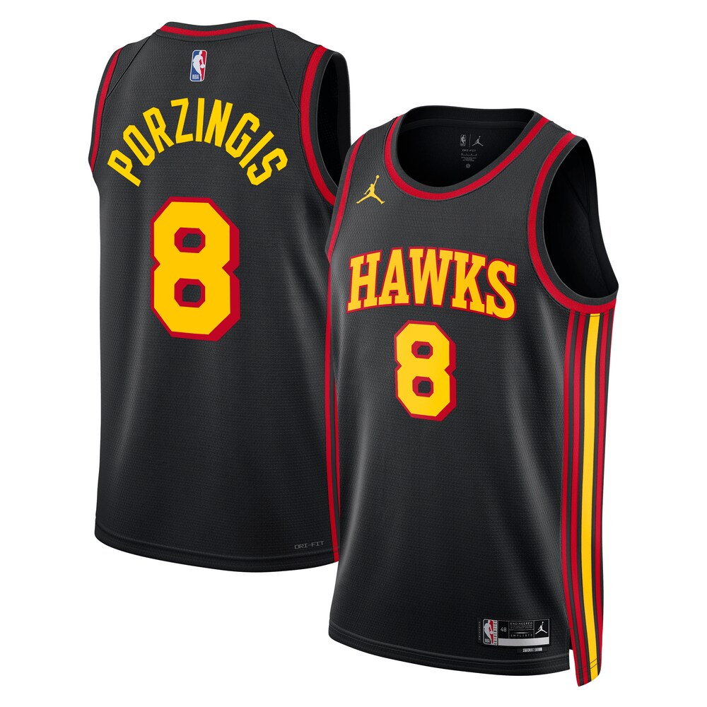 Atlanta Hawks Jordan Brand Statement Edition Swingman Jersey Black Kristaps Porziis Unisex | RTJ13076