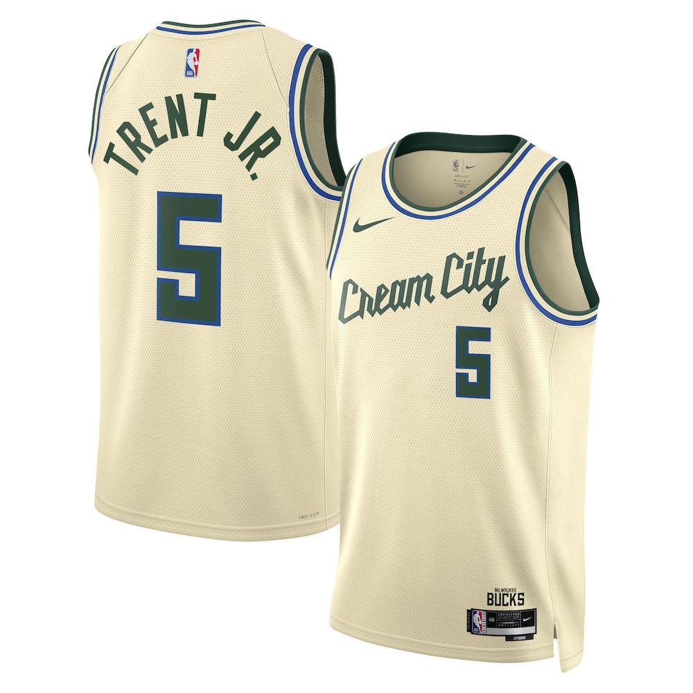 Milwaukee Bucks 202526 City Edition Swingman Jersey Cream Gary Trent Jr Unisex | RTJ13069