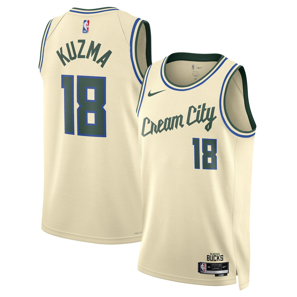 Milwaukee Bucks 202526 City Edition Swingman Jersey Cream Kyle Kuzma Unisex | RTJ13028