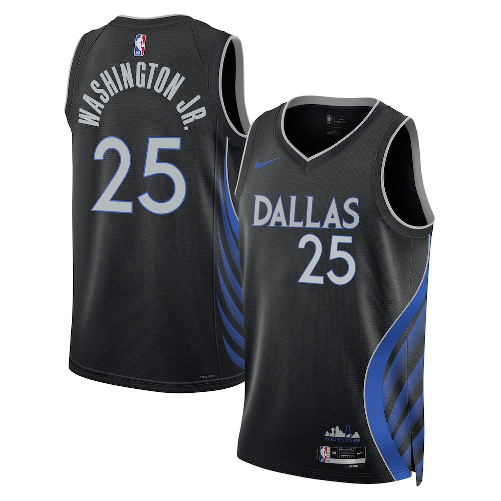 Dallas Mavericks 2025-26 City Edition Swingman Jersey Black Pj Washington Jr Unisex | Stitched Jersey RTJS 12079