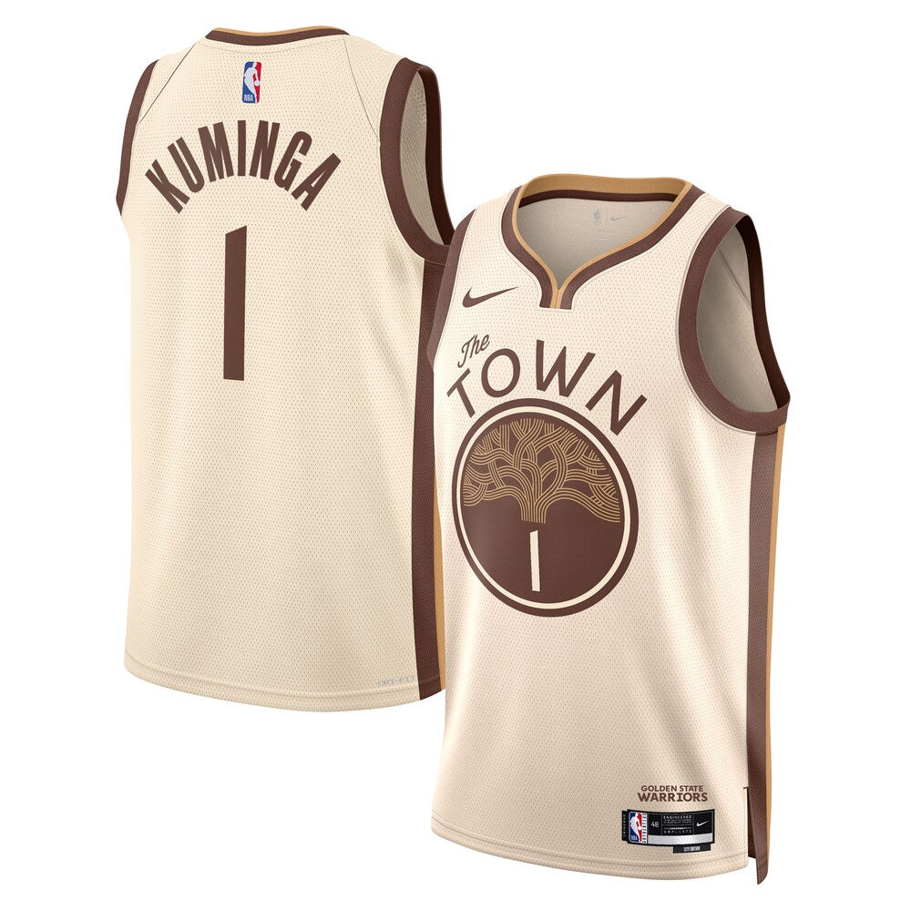 Golden State Warriors 2025-26 City Edition Swingman Jersey Tan Jonathan Kuminga Unisex | Stitched Jersey RTJS 12039