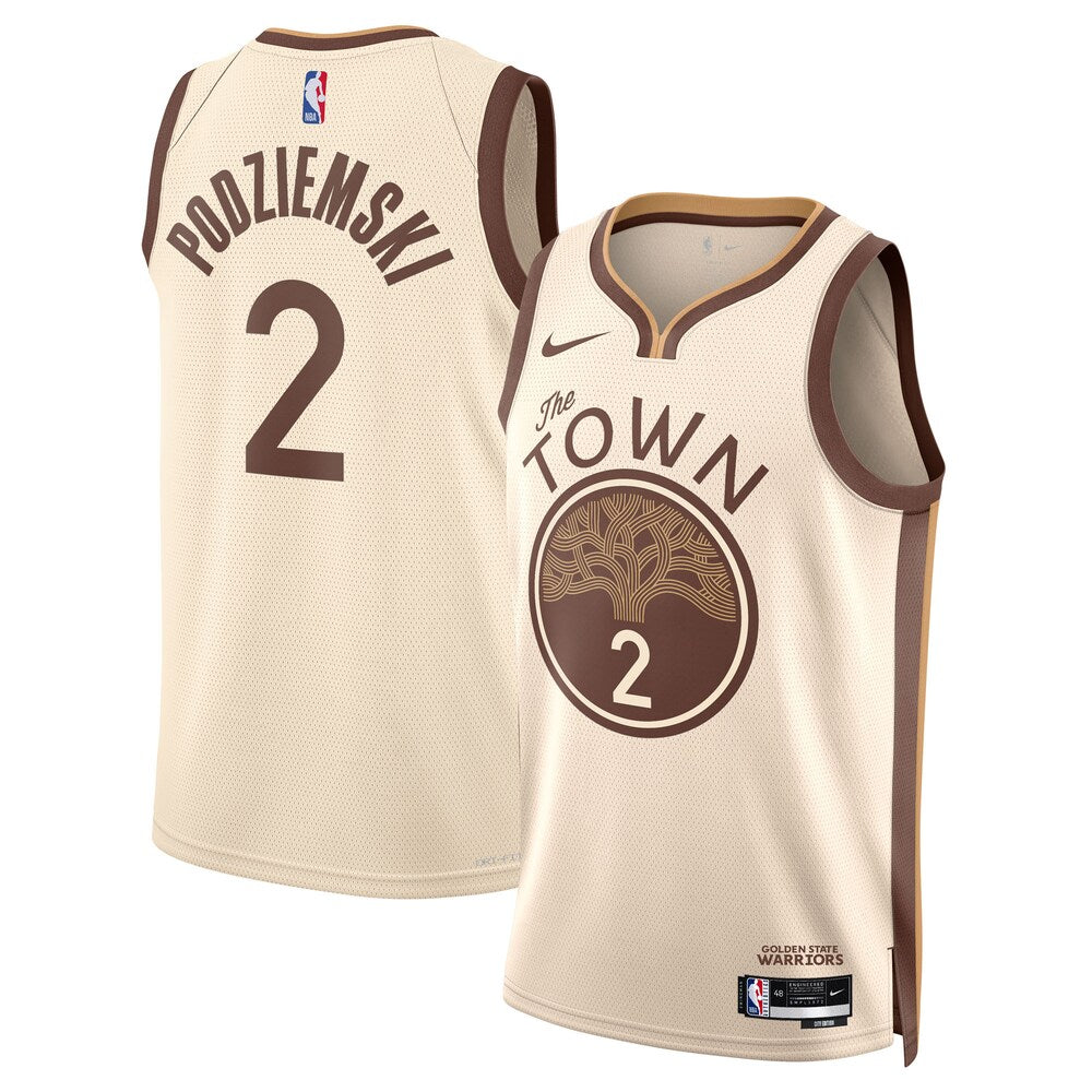 Golden State Warriors 2025-26 City Edition Swingman Jersey Tan Brandin Podziemski Unisex | Stitched Jersey RTJS 12038
