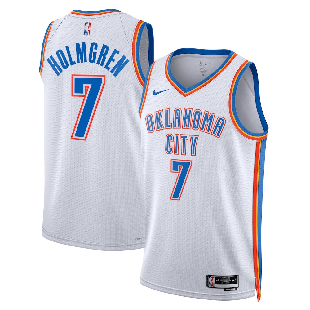 Oklahoma City Thunder Association Edition Swingman Jersey White Chet Holmgren Unisex | Stitched Jersey RTJS 12035