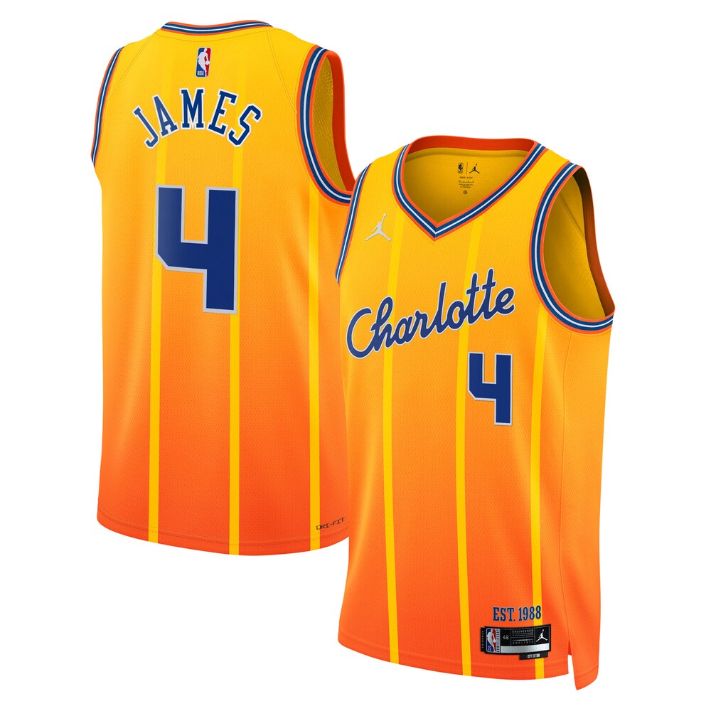Charlotte Hornets Jordan Brand 2025-26 City Edition Swingman Jersey Gold Sion James Unisex | Stitched Jersey RTJS 12004