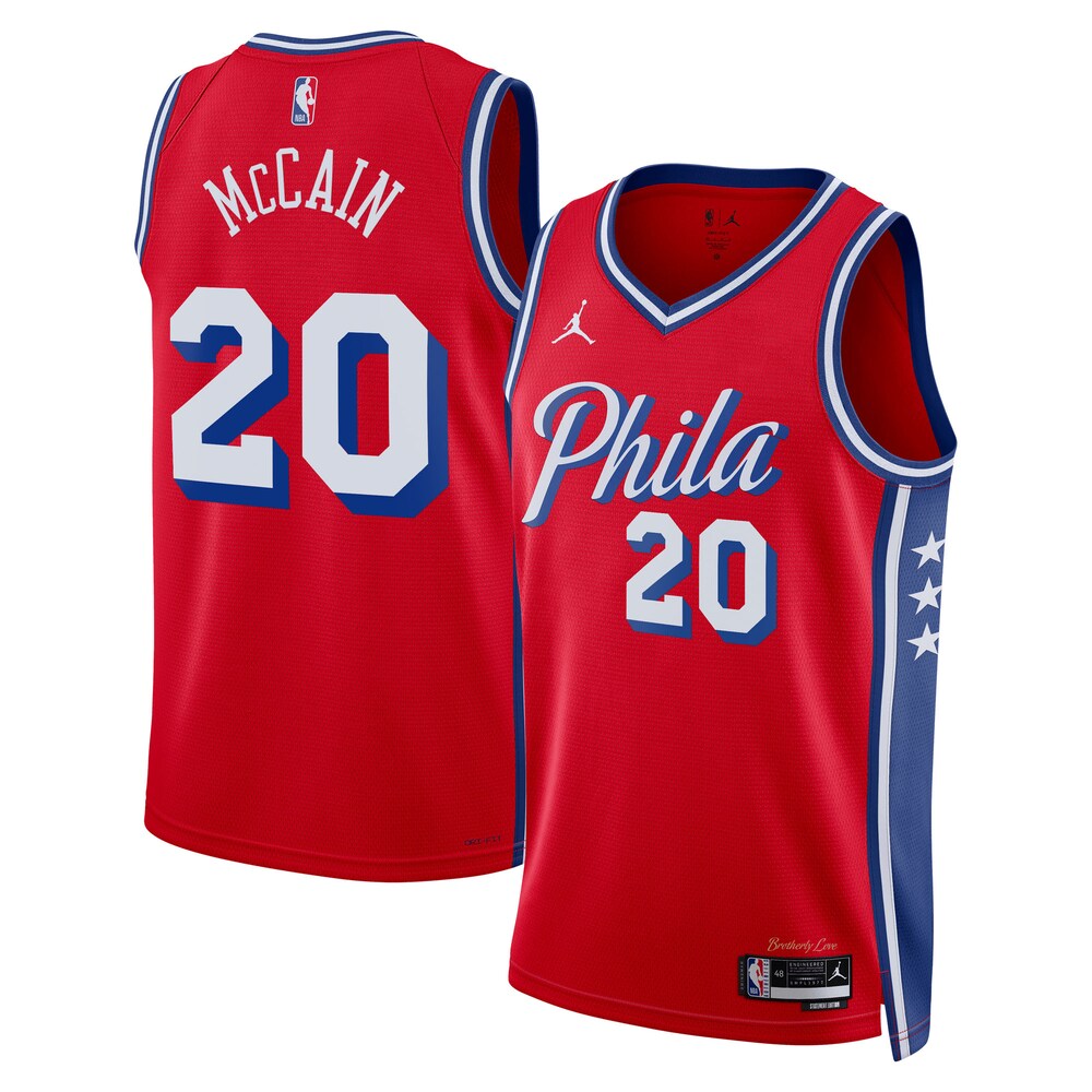 Philadelphia 76Ers Jordan Brand Statement Edition Swingman Jersey Red Jared Mccain Unisex | Stitched Jersey RTJS 11987